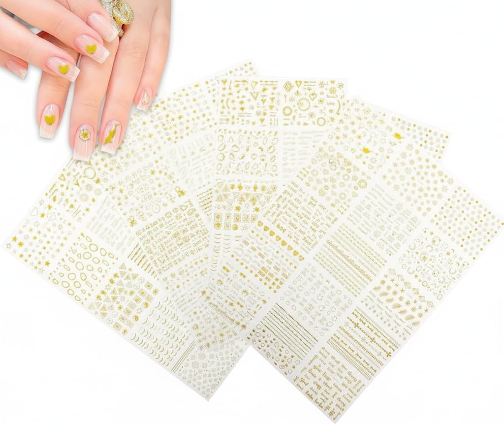 30 Sheets Gold Foil Nail Art Stickers, 3D Self-Adhesive Nail Decals, Star Butterfly Constellation Celestial Nail Stickers for Women DIY Manicure, Salon & Home Use