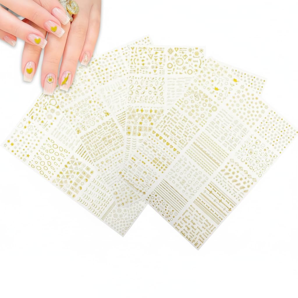 30 Sheets Gold Foil Nail Art Stickers, 3D Self-Adhesive Nail Decals, Star Butterfly Constellation Celestial Nail Stickers for Women DIY Manicure,