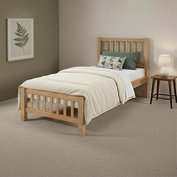 Reinforced Beds BANHAM BED – Solid Wooden Bed Frame, Heavy Duty Rubberwood, Shaker Style Design, 28mm Thick Slats (Oak, Single)