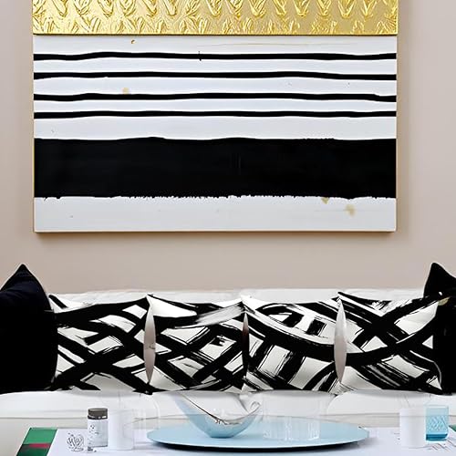 Miniatura 5 de Juego de 4 fundas de almohada bohemias modernas de 18 x 18 pulgadas, almohadas decorativas a rayas blancas y negras para sofá, decoración geométrica