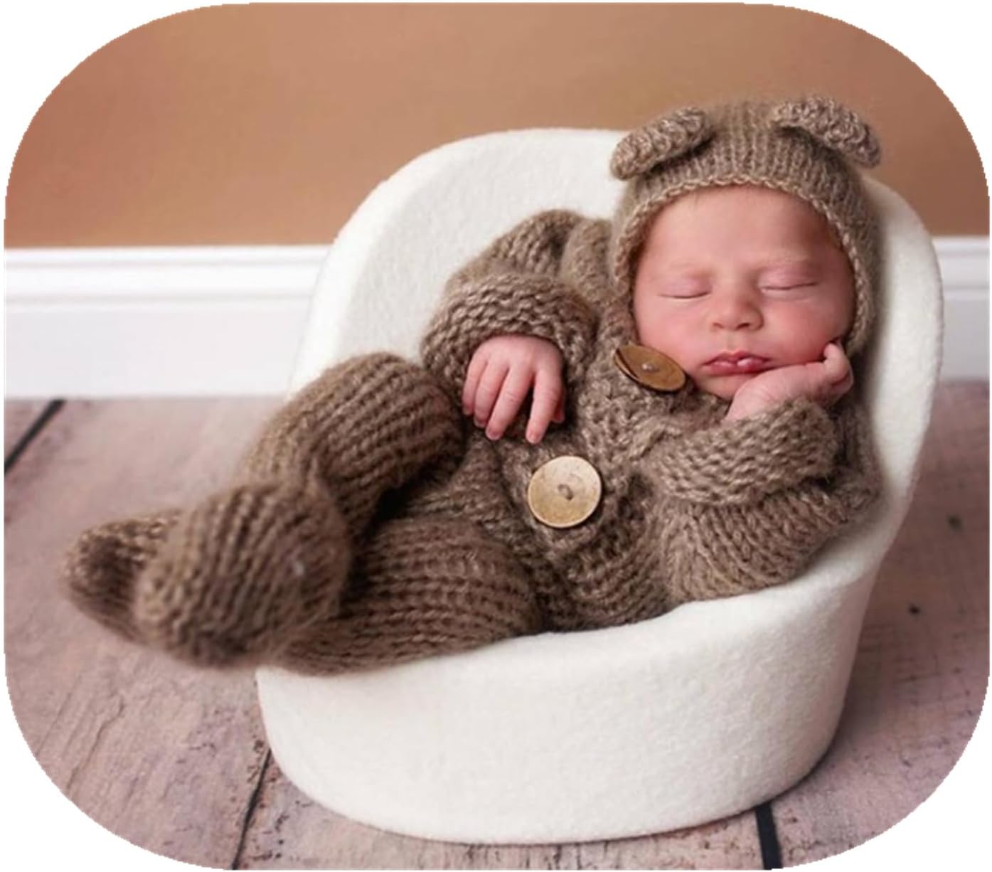 Newborn Photography Props Boys Girls Outfits Mohair Bear Hat Bonnet & Footed Romper Bodysuit Photoshoot Costume Set