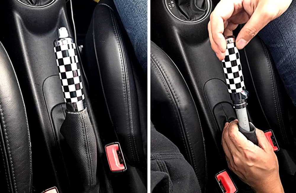 iJDMTOY Black/White Checker Pattern Style Alloy Metal Handbrake Handle Grip Compatible With Gen1/Gen2 MINI Cooper R50 R52 R53 R55 R56 R57 R58 R59
