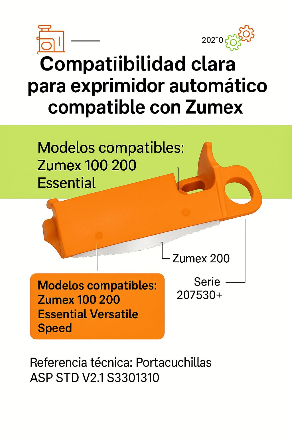 Portacuchillas ASP STD V2.1 S3300130 Recambio Exprimidor Industrial Compatible con Zumex 100 200 Essential Versatile Speed Soporte Cuchilla Serie Desde 207530 Zumo Profesional
