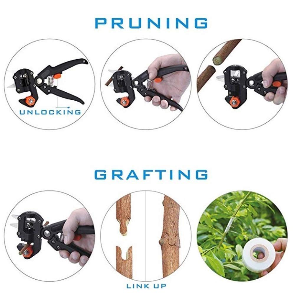 Kit di attrezzi per potatura per innesti, cesoie per forbici da potatura da giardino con 2 membrane e 3 lame, set di utensili da taglio per innesti di alberi da frutto per piante, rami, ramoscelli, v