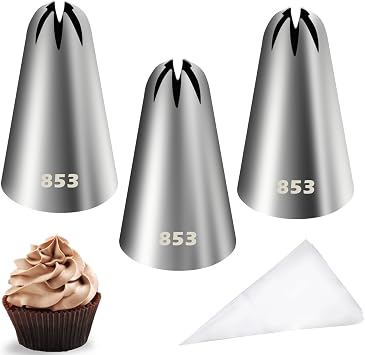 Hendiy Stainless Steel Piping Tips Set with 20 Disposable Pastry Bags | 853 Frosting Tip, Cake Decorating, Cupcake Decorating Kit