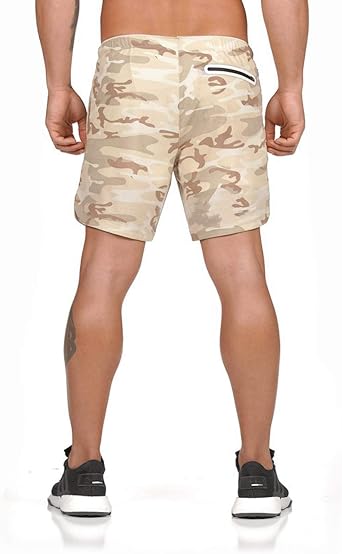 WSLCN Men Workout Gym Running Shorts Training with Inner Compression Quick Dry