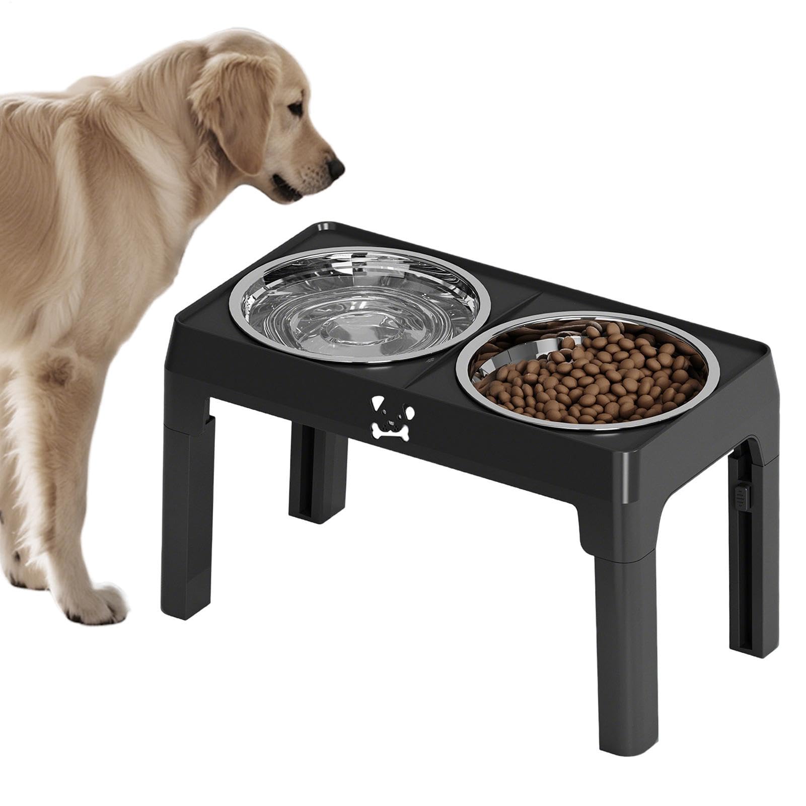 Estación De Alimentación Para Perros Plato Antideslizante 5 Alturas | Comederos Elevados de Acero Inoxidable de Gatos Protección De Cuello Y La Columna En Gatos Interiores, , Cachorros