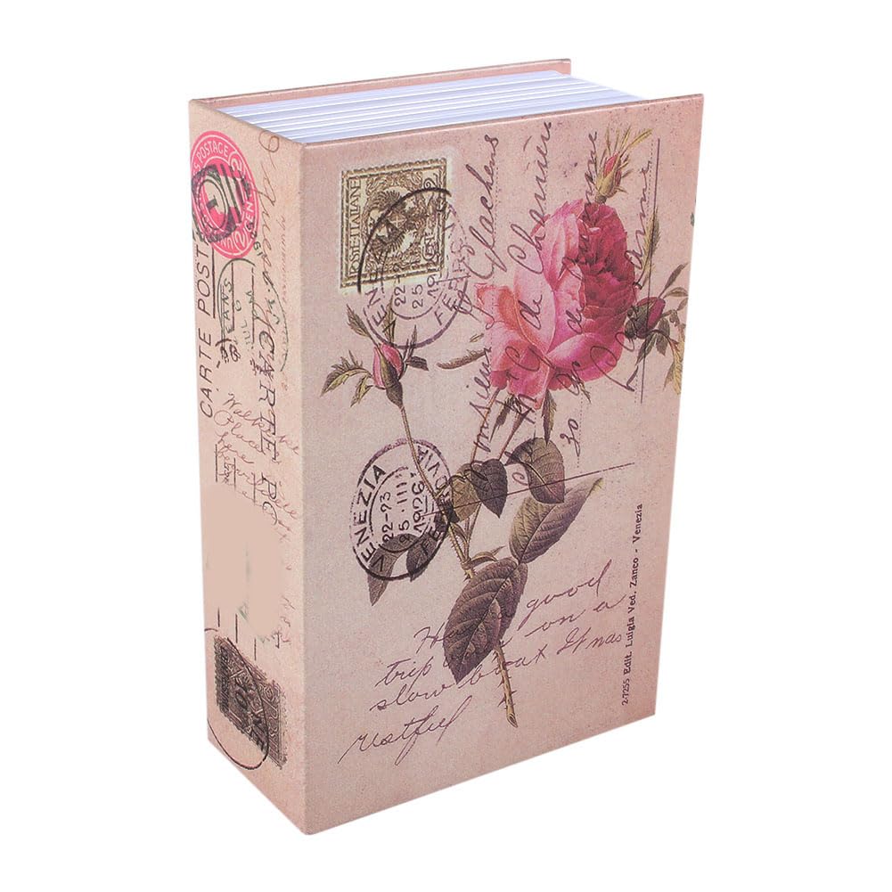 Dictionary Book Secret Safe, 7.09×4.53×2.17in Secret Safe Book Metal Security Box Money Cash Jewelry Lock Storage Collection Box with Key Lock (Rose Diary Type)