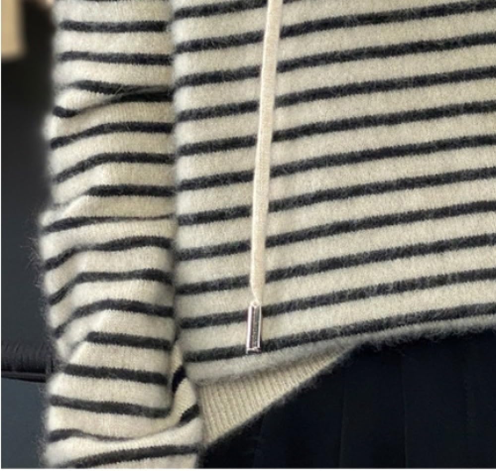 Damen Pullover Mit Weicher Haptik Und Kapuze, Strickpullover, Flauschiger Gestreifter Pullover Aus Wolle, Elegantes, Lockeres Sweatshirt Für Damen Winter Tunika Oberteile