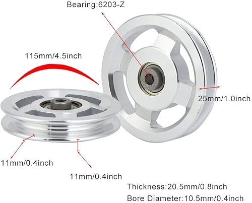 Miniatura 3 de Polea de rodamiento de fitness portátil de aleación de aluminio accesorio de entrenamiento de fuerza Equipo de gimnasio en casa 1 unids (??4.528 in)