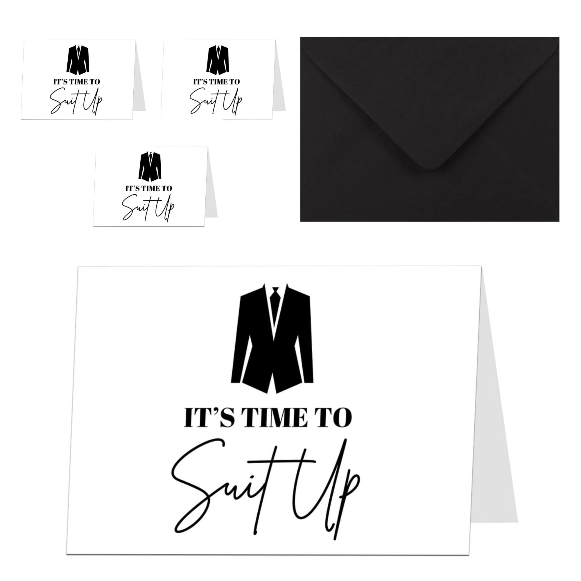 Groomsman Best Man Page Boy Proposal Wedding Cards Pack 4 With Black Envelopes A5 When Folded, White, Black