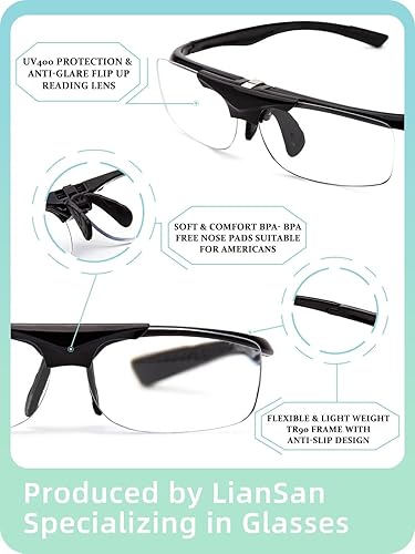 Miniatura 5 de LianSan Flipped Up Reading Glasses for Men Durable Magnifying Readers Portable Clip On Eyeglasses Blue Light Blocking Lenses
