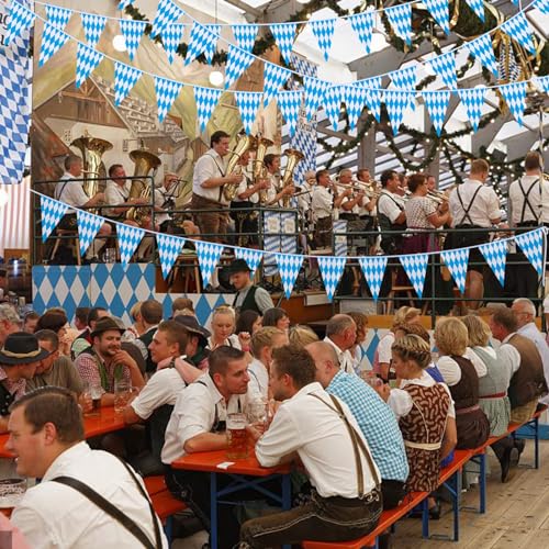 Image of Ahfulife 32.8 Feet Oktoberfest Bavarian Flag Banner for Oktoberfest Decorations, Oktoberfest Pennant Banner with 30 Pcs Flags for German Themed Autumn Party Decoration (5.5 inch x 8.2 inch)