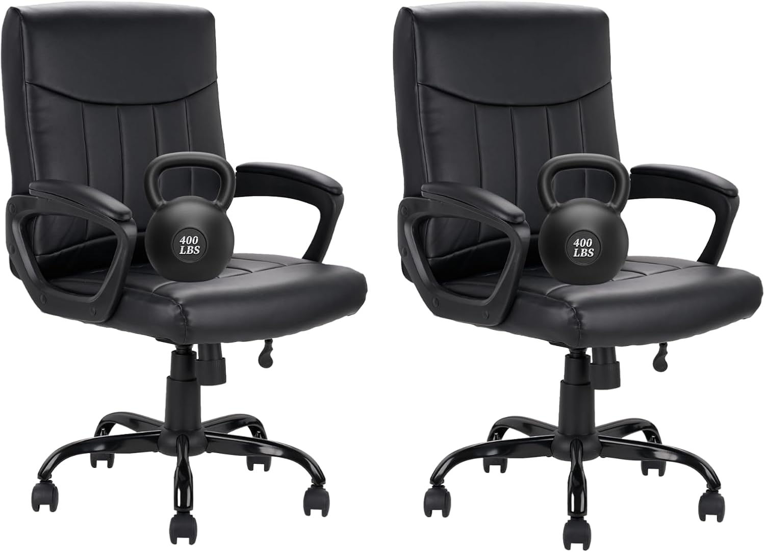 CLATINA Mid Back Leather Office Executive Chair with Lumbar Support and Padded Armrestes Swivel Adjustable Ergonomic Design for Home Computer Desk 2 Pack