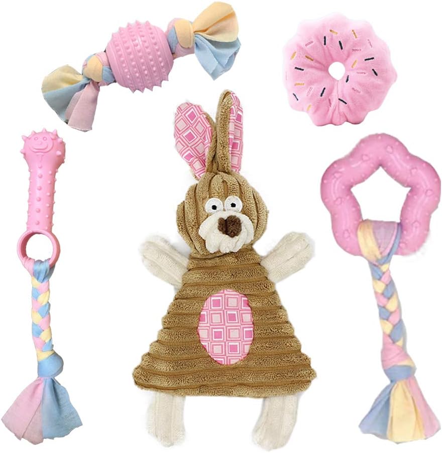 Volacopets Puppy Toys for Small Dogs, Puppy Teething chew Toys, Dog Toys Small Dogs, Pink, 5 pcs