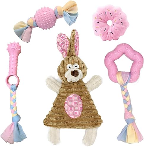 Miniatura 1 de Juguetes para cachorros para perros pequeños, juguetes masticables para dentición, juguetes para perros pequeños, rosa, 5 piezas