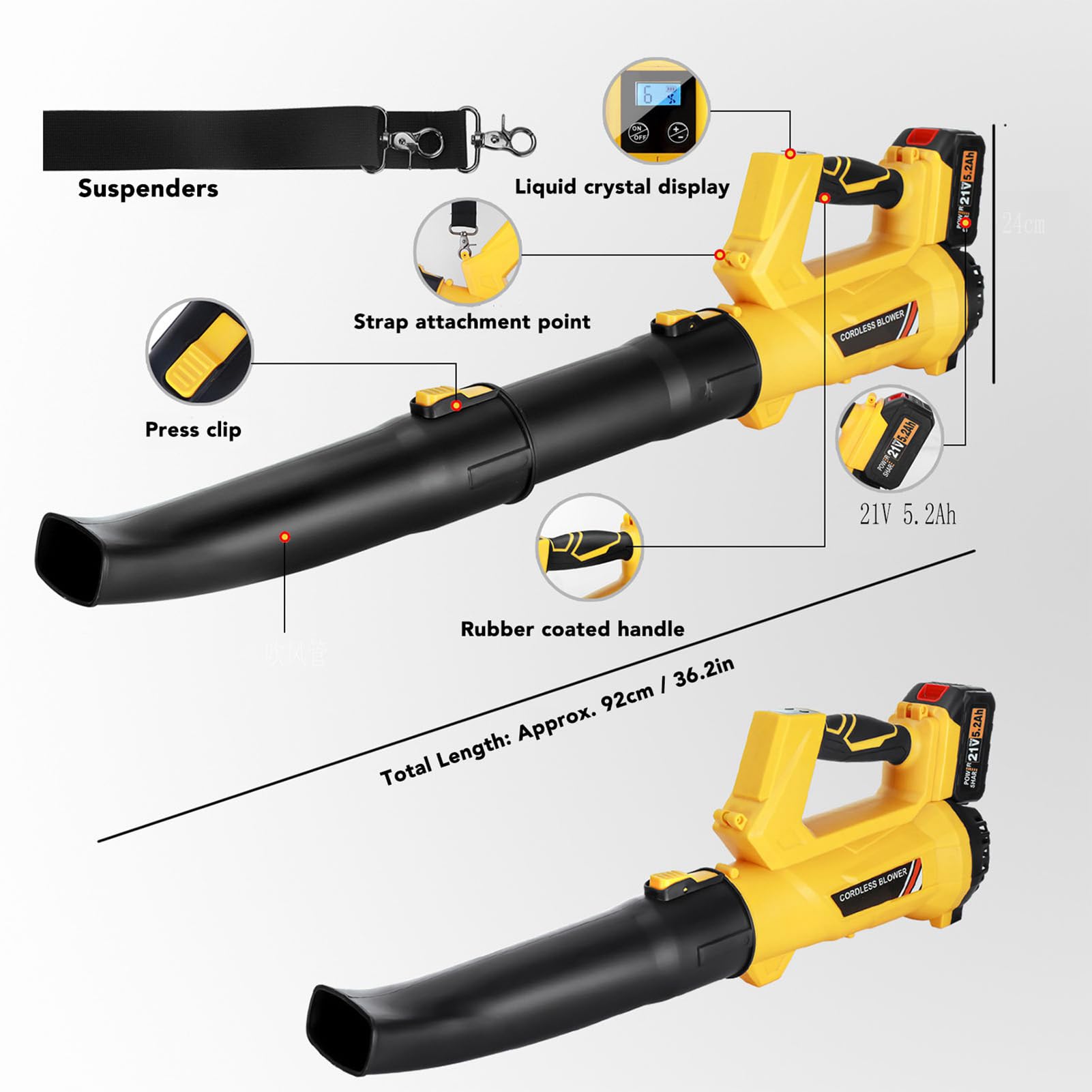 Potente Soffiatore per Foglie Senza Fili, Strumento Industriale a Batteria, Alta velocità del, Versatile per Cortile, Garage, Pulizia del Giardino, Bassa rumorosità, (Spina europea)