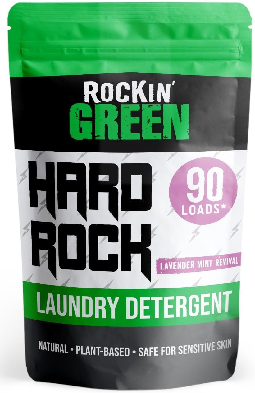 Rockin' Green Hard Rock Laundry Detergent for Hard Water (90 Loads), Plant based, Natural Laundry Detergent Powder, Biodegradable Odor Fighter, Safe for Sensitive Skin, 45 oz (Smashing Watermelons)