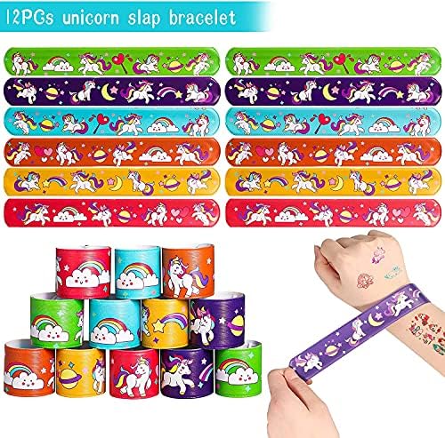 Unicorn Party Favors for Kids, Unicorn Slap Bracelets Unicorn Stamp Unicorn Tattoos Sticker Unicorn Plastic Straws Unicorn Gift Bags for Birthday Party Favors Goodie Bags Fillers