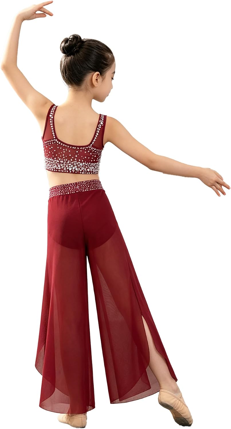 Linjinx Kids Lyrical Dance Bottom Skating Pants for Stage Performance Jazz Suit Movement Wear Practice Apparel