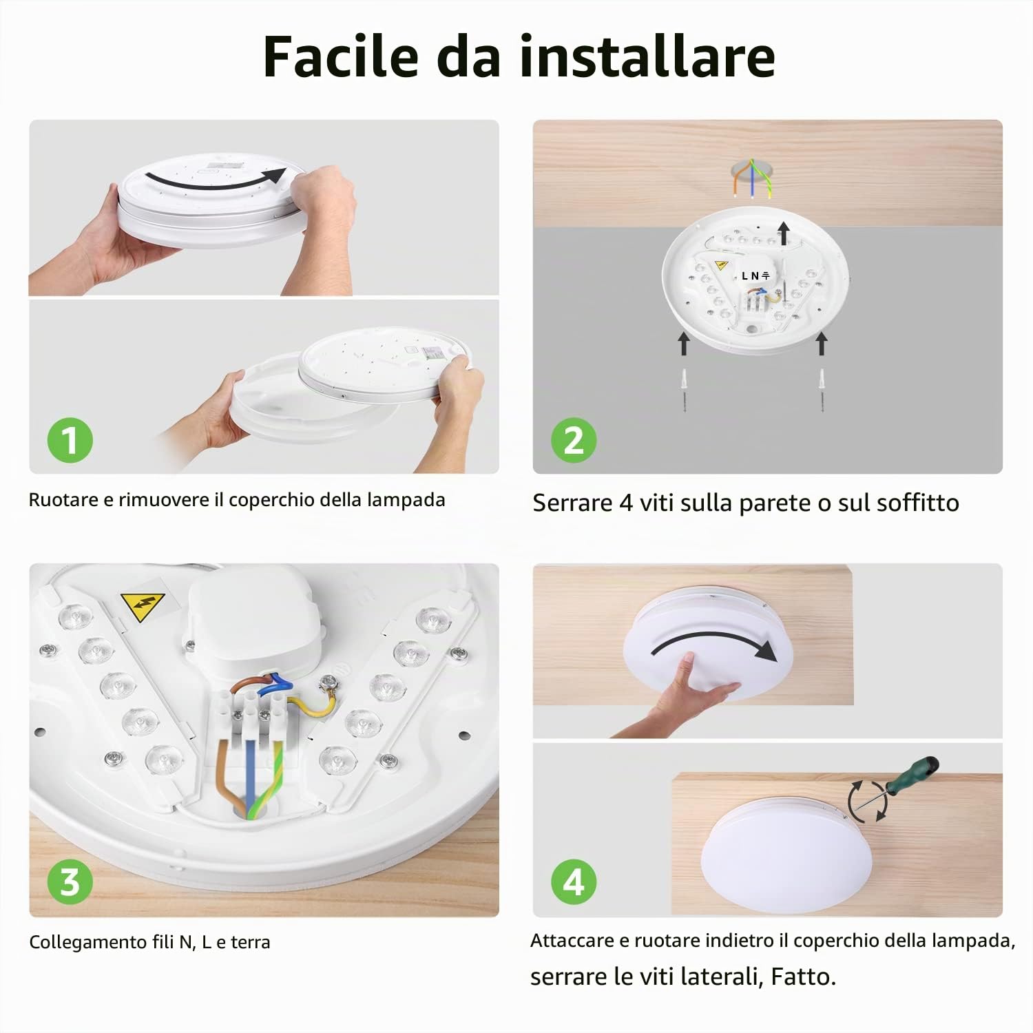 Lepro Plafoniera LED, 12W Lampada da Soffitto, Equivalente a 60W, Lampada da Bagno 5000K Bianco Diurno, φ26cm, Plafoniera da Bagno per Cucina, Corridoio, Ufficio, Balcone, Camera da Letto | Lampada da Bagno Angolo di 115°, CRI 80+, Lampada da Soffitto Pro