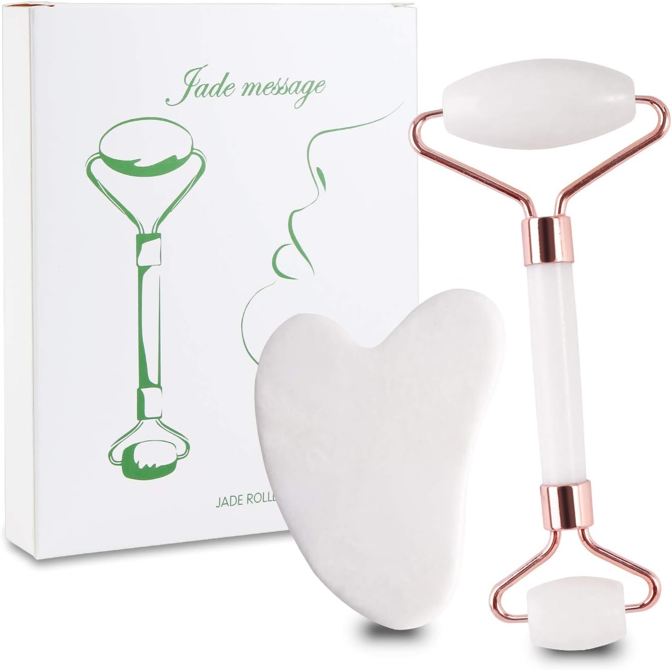 SHAFIRE Natural Jade Roller and Gua Sha Set,Face Roller for Women Massage,Multifunction Gua Sha Face Massage Tool