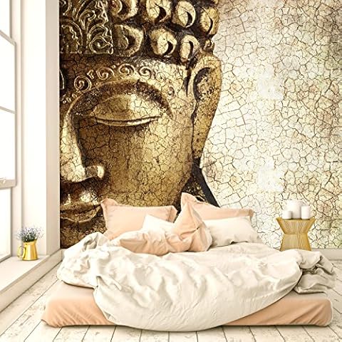 murimage Photo Wallpaper Buddha Vintage Gold 274 x 254 cm Including Paste Wall Mural Art wooden Optic Asia Spiritually Meditation bedroom Cover