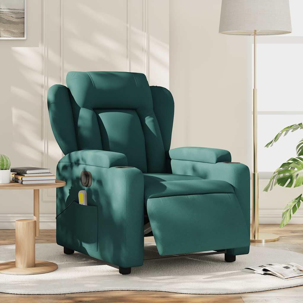Sillón Reclinable de Masaje Eléctrico, Silla con Respaldo Reposabrazos, Sillón de Relax Descanso, Asiento Ajustable, Tela Verde Oscuro