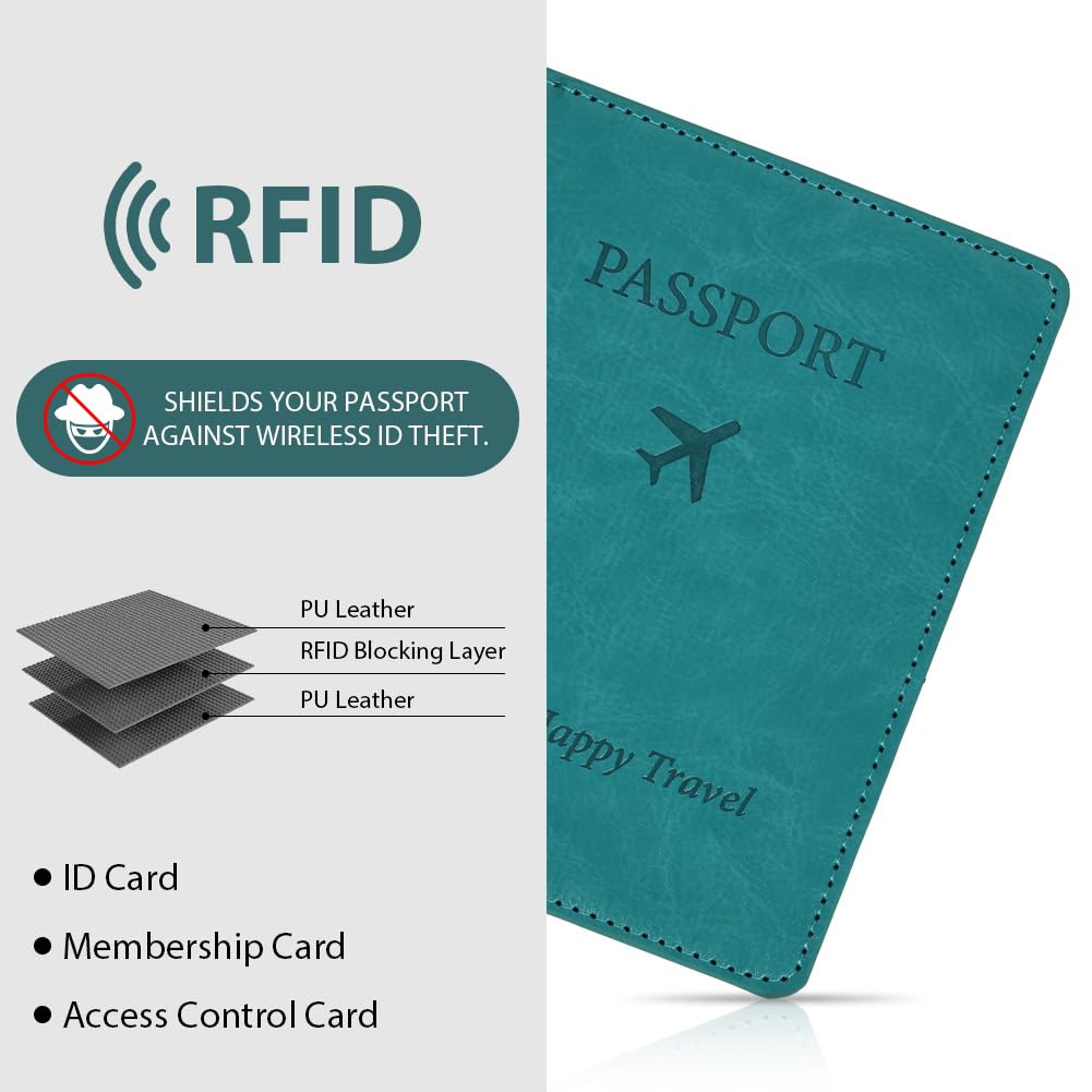 OFFCUP Protege Passeport, Pochette Passeport en Cuir PU, Housse de Passeport mit RFID-Blocker Housse Passeport Voyage Passeport éTui pour Cartes de crédit Carte d'identité Carte d'visite (Vert)