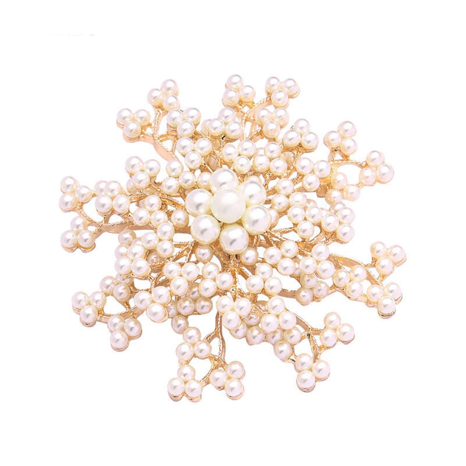 Broche refinado de perlas de copo de nieve, pin de perlas de imitación de moda para ropa de invierno y accesorios florales