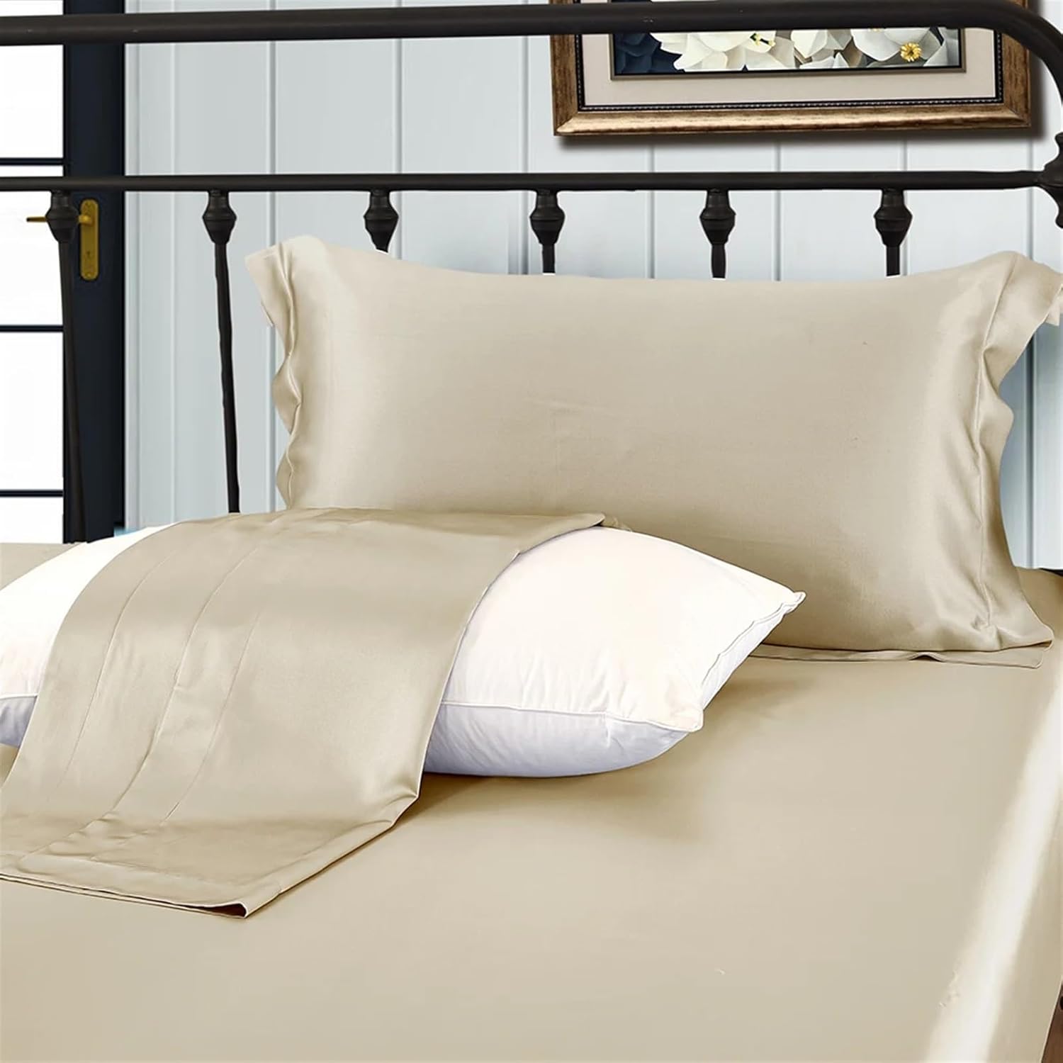 ジッパー付きサテン枕カバー, 22匁オックスフォード封筒留め枕カバーホームテキスタイル(White,40x80cm)