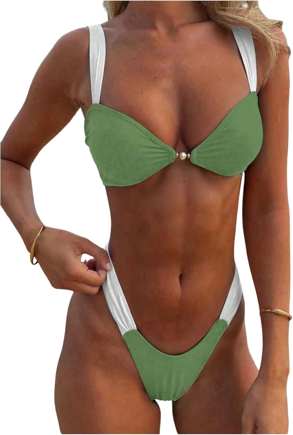 SOLY HUX Women's Bikini Swimsuits 2 Piece High Cut Cheeky Thong Bathing Suits Resort Wear