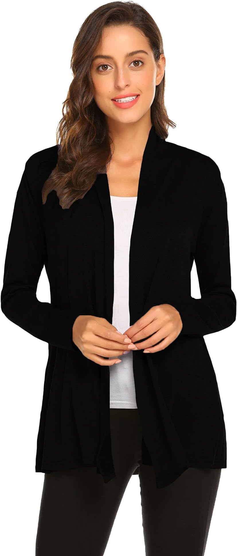Womens Casual Lightweight Long Sleeve Cardigan Soft Drape Open Front Fall Dusters (S-3XL)