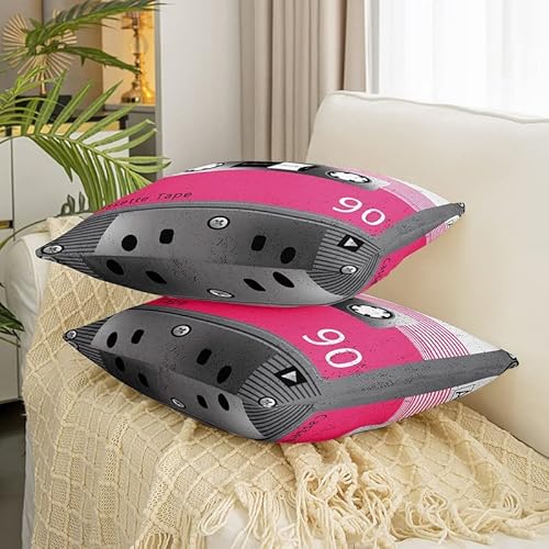 Feelyou Tape Reversible Throw Pillow Covers For Magnetic Tape Print Pillow Covers Home Decor Decorative Record Musical Square Cushion Covers Set Of 2 Vintage Pink Grey 18 X 18-Inch #TOP2