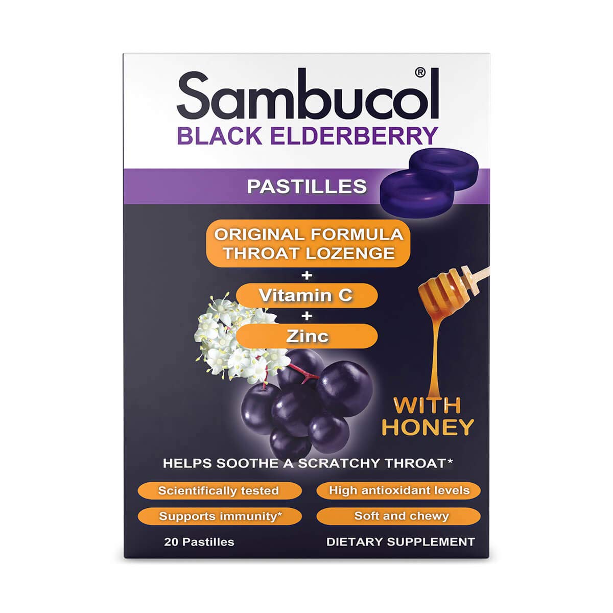Buy Sambucol, Black Elderberry Pastilles with Honey, Supports immunity