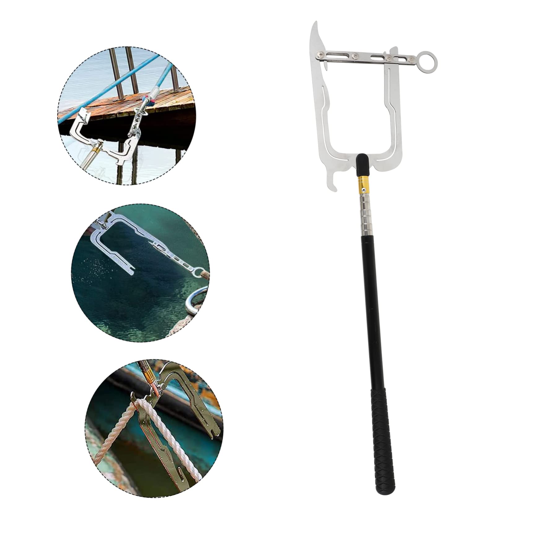 Gancio per Barca Telescopico Allungabile in Acciaio Inox Nero | Ormeggio, Pieghevole e Facile da Bloccare/sbloccare, Accessorio Marino da Portare e Riporre