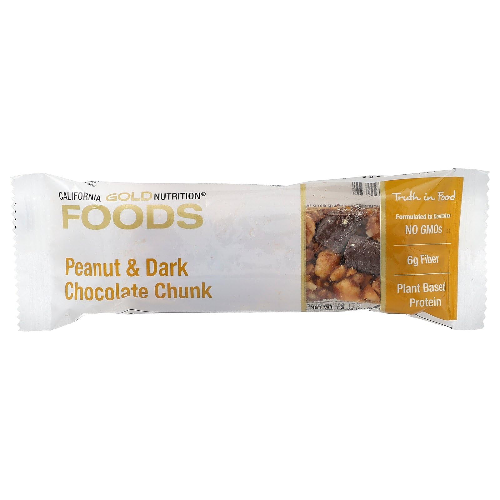 California Gold Nutrition, Alimenti, barrette di arachidi e cioccolato fondente con mandorle tostate secche, fibra di radice di cicoria, patatine di piselli e miele, 12 barrette, 1,4 oz (40 g