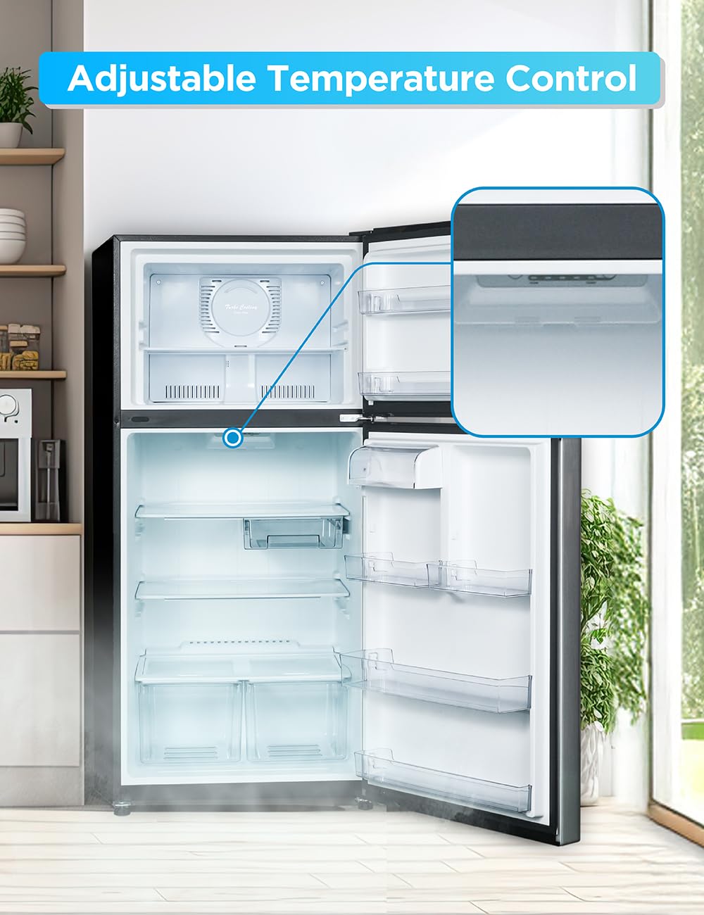 Commercial Cool 20 cu. ft. Top Mount Refrigerator With Freezer, 2-Door Refrigerator With Top Freezer And Adjustable Temperature Control, Ice Maker Rea - View 3 | Fridge.com