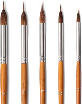 Professional Watercolor Brushes - 5Pcs Extra Long Needle Point Detail Brushes,Two - Layer Liner Sable/Horse Hair Brush for Fine Line Work,Gouache,Acrylic,Models,Artist Grade Painting Tools Brown