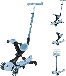 Globber - GO•UP Deluxe Lights Eco 360 - Patinete evolutivo de 3 Ruedas con Asiento Giratorio 360°, reposapiés, Luces LED y Materiales sostenibles, de 15 Meses a 6 años - arándano