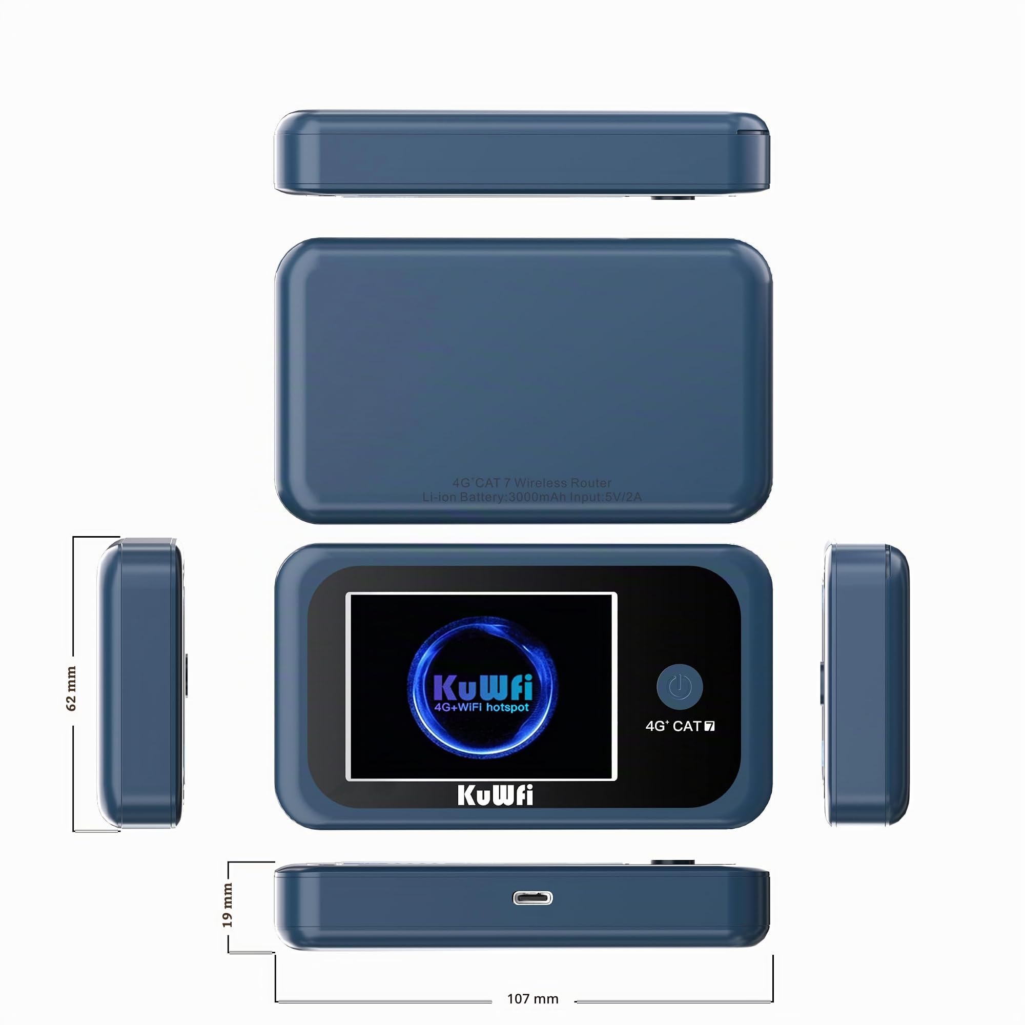 KuWFi Saponetta WiFi con SIM Card, Router WiFi Portatile 4G+ LTE Cat7 300Mbps Download, Hotspot Viaggio per Campeggio e Auto, Batteria 3000mAh per 10 Dispositivi