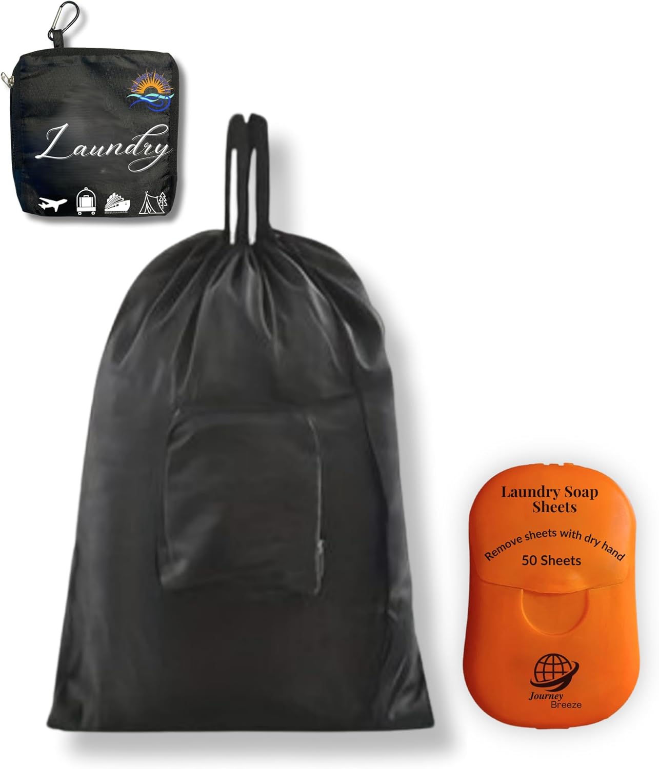 Travel Laundry Detergent and Foldable Laundry Bag – Great for Cruises, Camping, Backpacking, Dorms, Hotel and Other Travel, Size 50-count Sheets