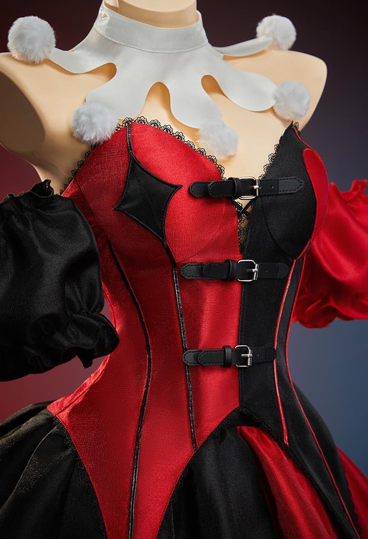 MEOWCOS Red Black Patchwork Corset Skirt Set Off-shoulder Corset and Layered Skirt with Collar Headband