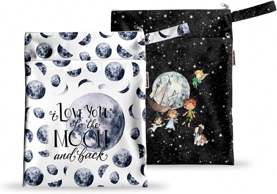 Mama KoalaWaterproof Wet Dry Bags for Baby Items, Cloth Diapers, Swimsuits, Travel, Gym Clothes, Beach, Pump Parts, Toiletries, Two Zippered Pockets, 2 Pack (W001)