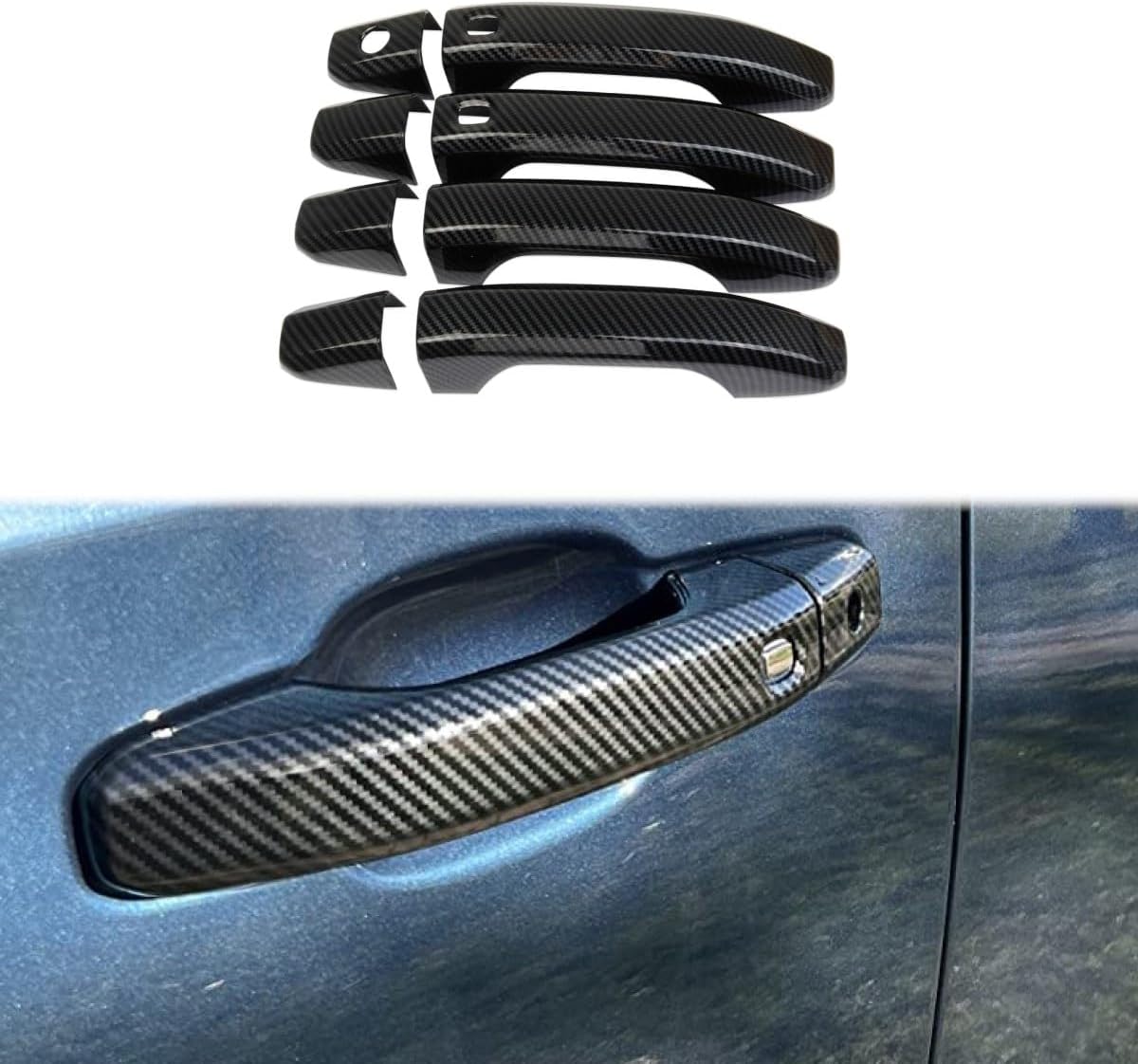Carbon Fiber Style Side Door Handles Trim Cover for 2019-2026 GMC Sierra/Chevrolet Silverado 1500 2500 3500HD (with Front Door Buttons)