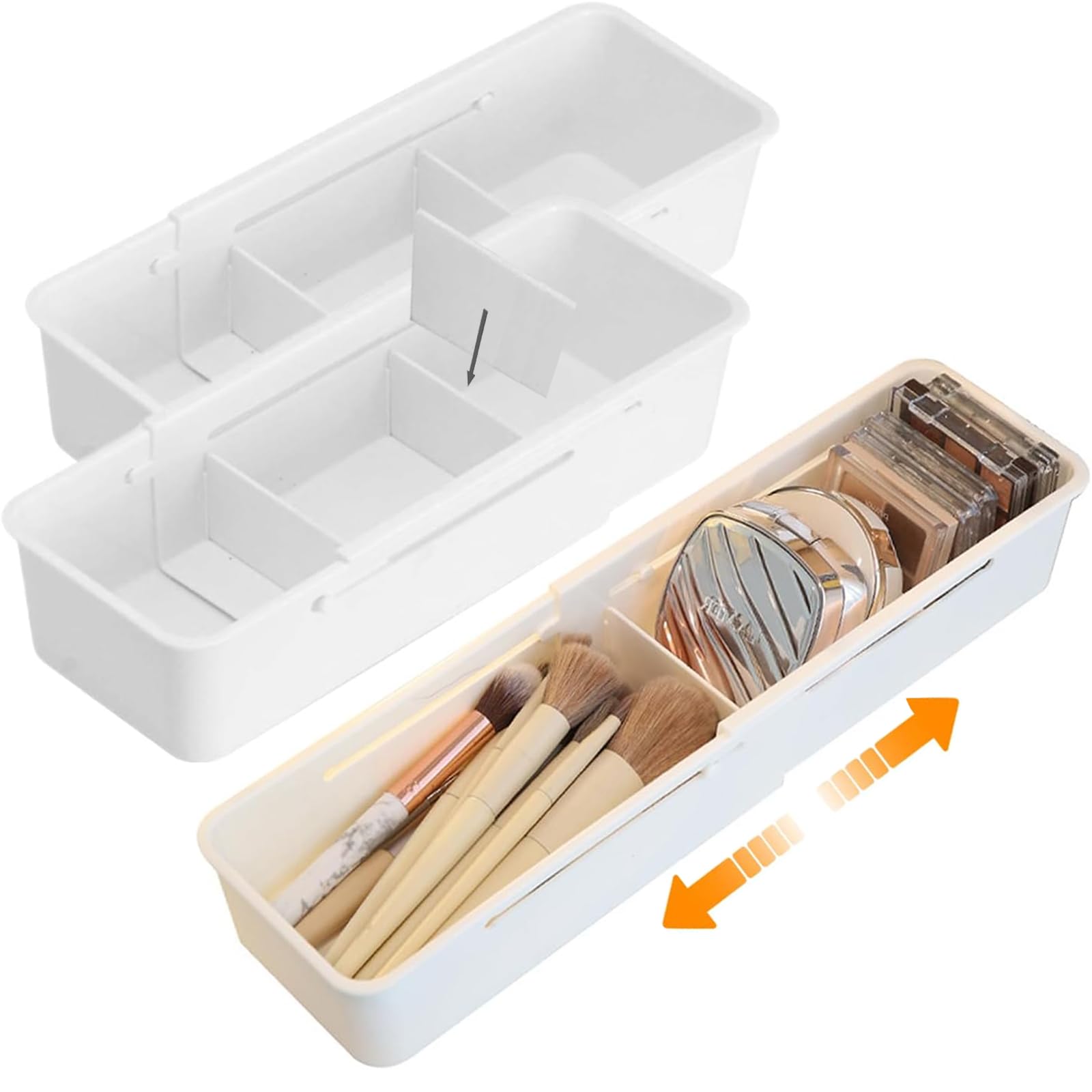 QIWODE Lot De 2 Organisateurs De Tiroir Extensibles - Rangement Cuisine Bureau Blanc