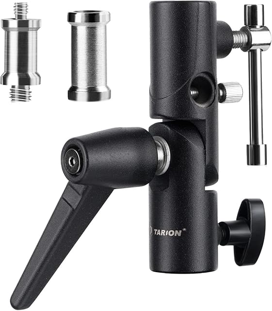 TARION Camera Flash Bracket H-type Mount Swivel Tilt Light Stand Metal Umbrella Softbox Holder Adapter 180° Adjustable for 1/4" 3/8" Lamp Mount Tripod