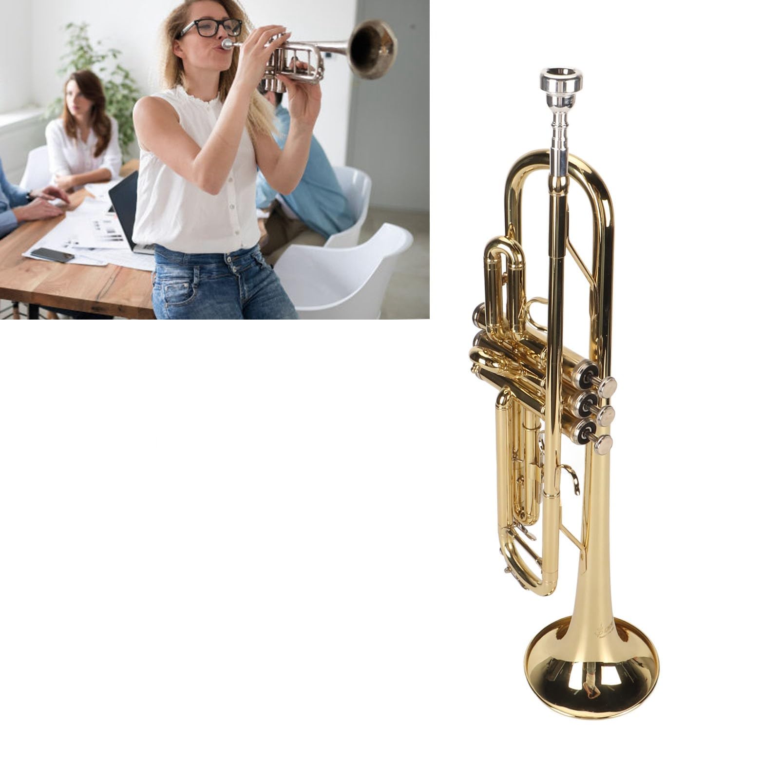 Set di Trombe in Sib con Bocchino per Tromba Bassa Nichelata, Strumento a Fiato per Studenti Principianti (GOLD)