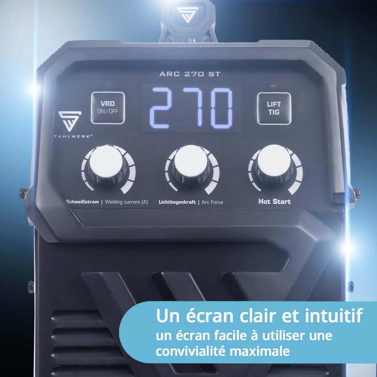 STAHLWERK Poste à souder à l'électrode ARC-270 ST – MMA jusqu'à 270 A, soudage sans gaz, Inverter Lift-TIG 400 V, protection surchauffe, Smart Cooling & contrôle de température intelligent (Blanc 1)