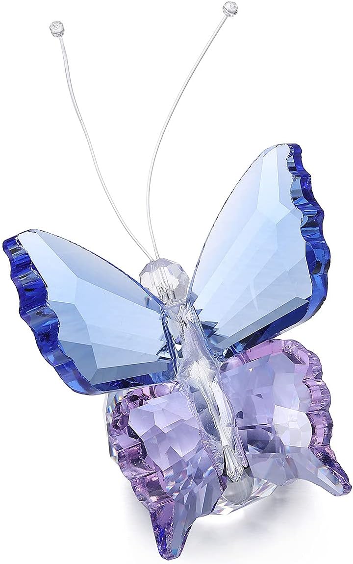 GEHECRST Blue-Purple Flying Butterfly Ornament, Crystal Ball Prism Collectible Figurine, Home Decoration with Gift Box for Mother's Day, Birthday, Housewarming